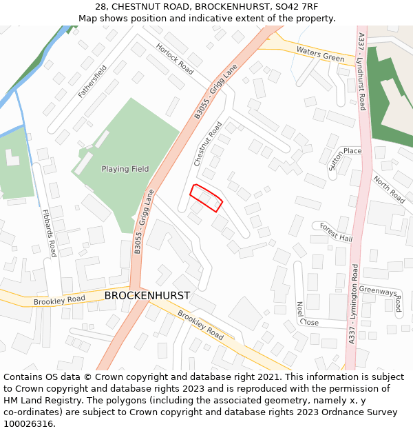 28, CHESTNUT ROAD, BROCKENHURST, SO42 7RF: Location map and indicative extent of plot