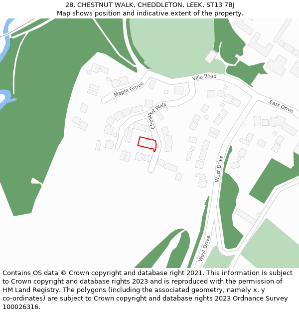 28, CHESTNUT WALK, CHEDDLETON, LEEK, ST13 7BJ: Location map and indicative extent of plot