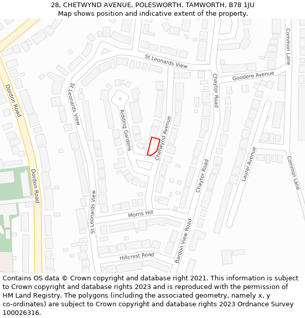 28, CHETWYND AVENUE, POLESWORTH, TAMWORTH, B78 1JU: Location map and indicative extent of plot