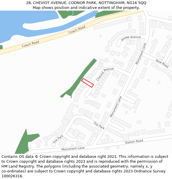 28, CHEVIOT AVENUE, CODNOR PARK, NOTTINGHAM, NG16 5QQ: Location map and indicative extent of plot