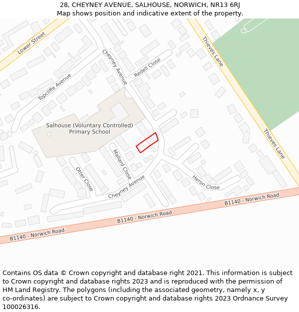 28, CHEYNEY AVENUE, SALHOUSE, NORWICH, NR13 6RJ: Location map and indicative extent of plot