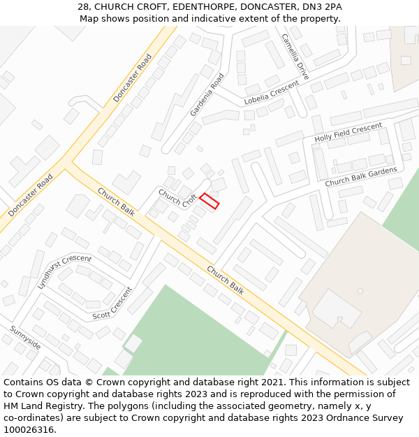 28, CHURCH CROFT, EDENTHORPE, DONCASTER, DN3 2PA: Location map and indicative extent of plot