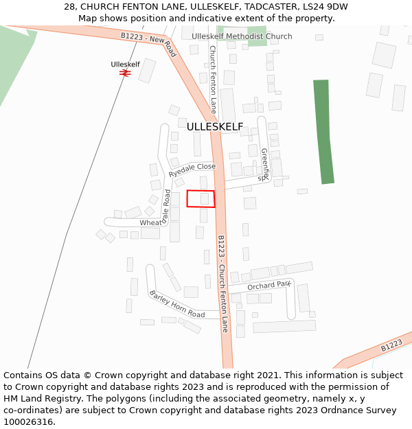 28, CHURCH FENTON LANE, ULLESKELF, TADCASTER, LS24 9DW: Location map and indicative extent of plot
