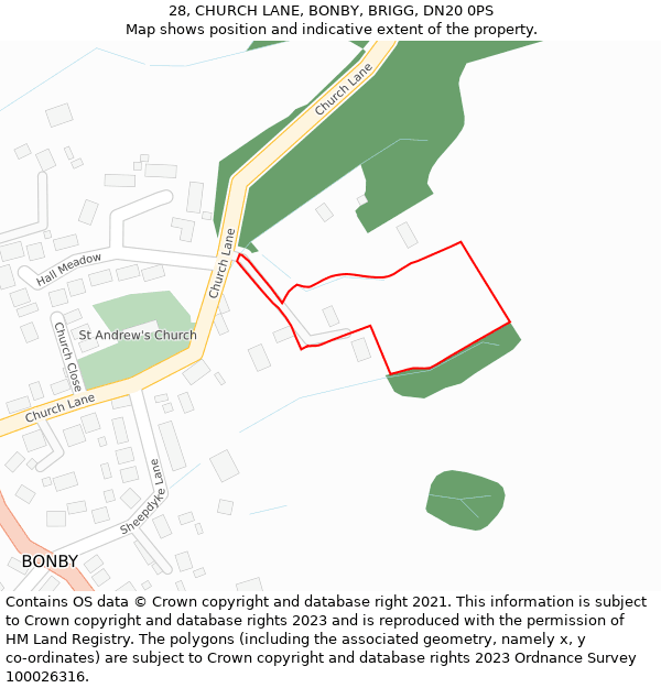 28, CHURCH LANE, BONBY, BRIGG, DN20 0PS: Location map and indicative extent of plot