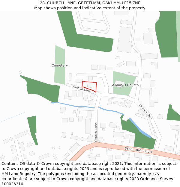 28, CHURCH LANE, GREETHAM, OAKHAM, LE15 7NF: Location map and indicative extent of plot