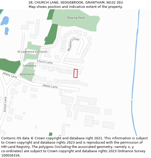 28, CHURCH LANE, SEDGEBROOK, GRANTHAM, NG32 2EU: Location map and indicative extent of plot