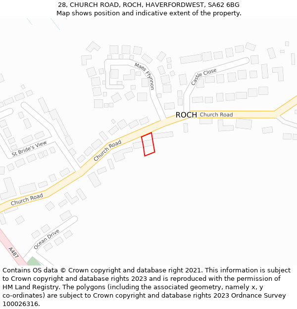 28, CHURCH ROAD, ROCH, HAVERFORDWEST, SA62 6BG: Location map and indicative extent of plot