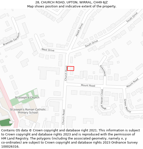 28, CHURCH ROAD, UPTON, WIRRAL, CH49 6JZ: Location map and indicative extent of plot