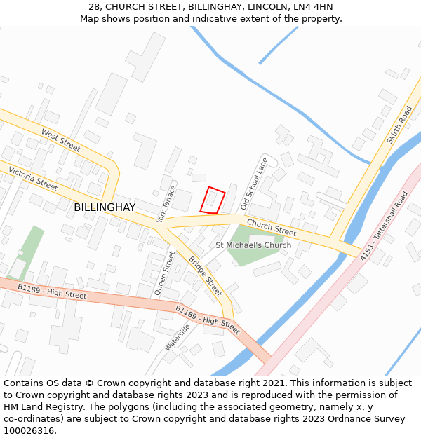 28, CHURCH STREET, BILLINGHAY, LINCOLN, LN4 4HN: Location map and indicative extent of plot