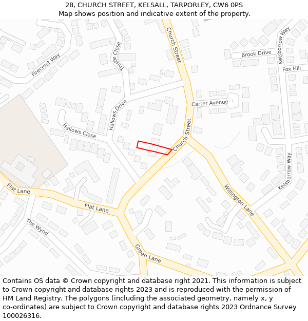 28, CHURCH STREET, KELSALL, TARPORLEY, CW6 0PS: Location map and indicative extent of plot