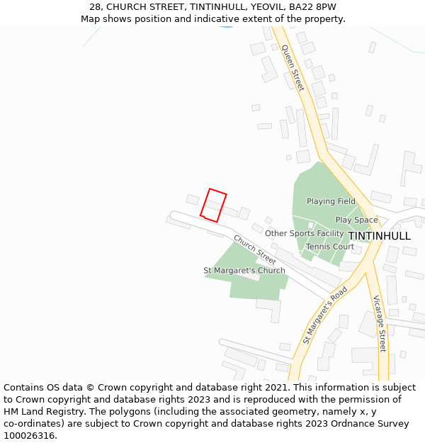 28, CHURCH STREET, TINTINHULL, YEOVIL, BA22 8PW: Location map and indicative extent of plot