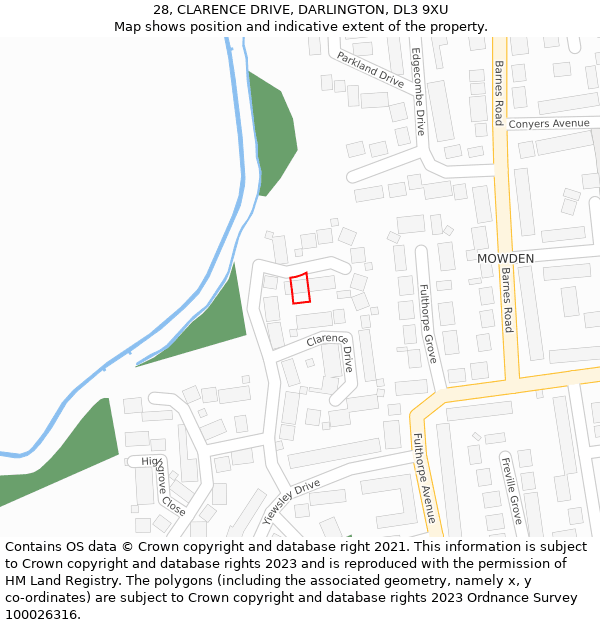 28, CLARENCE DRIVE, DARLINGTON, DL3 9XU: Location map and indicative extent of plot