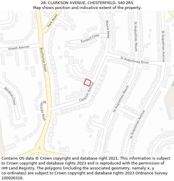 28, CLARKSON AVENUE, CHESTERFIELD, S40 2RS: Location map and indicative extent of plot