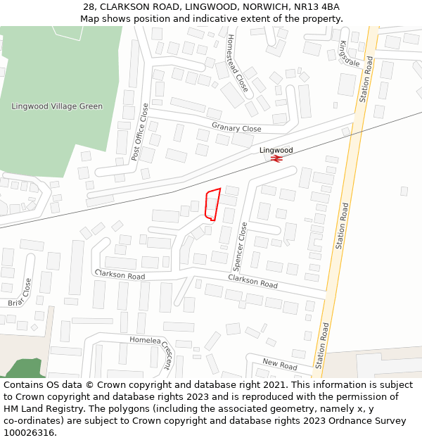 28, CLARKSON ROAD, LINGWOOD, NORWICH, NR13 4BA: Location map and indicative extent of plot