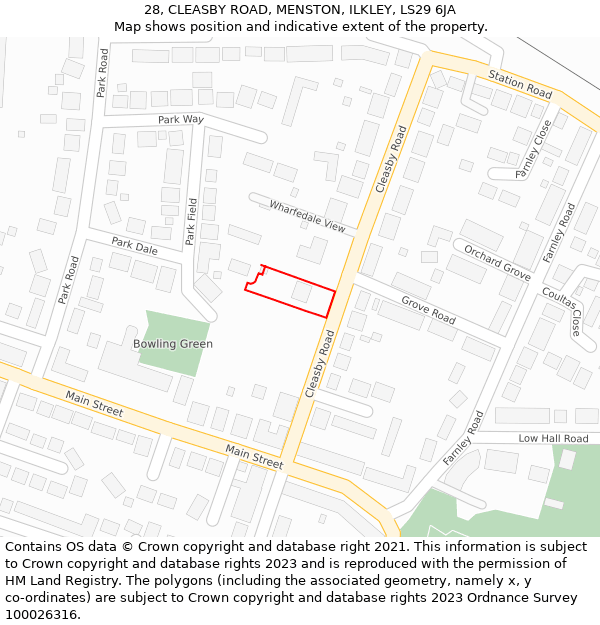 28, CLEASBY ROAD, MENSTON, ILKLEY, LS29 6JA: Location map and indicative extent of plot