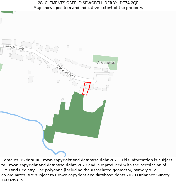 28, CLEMENTS GATE, DISEWORTH, DERBY, DE74 2QE: Location map and indicative extent of plot
