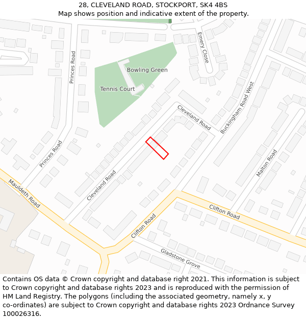 28, CLEVELAND ROAD, STOCKPORT, SK4 4BS: Location map and indicative extent of plot