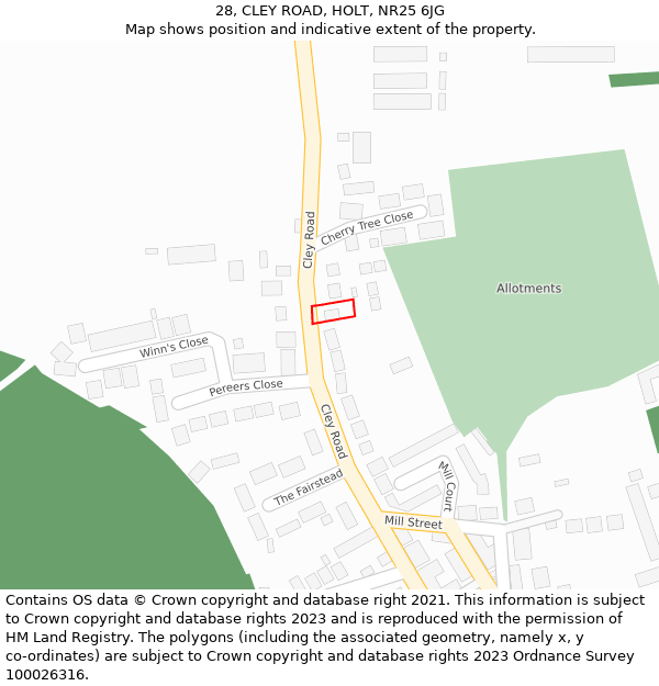 28, CLEY ROAD, HOLT, NR25 6JG: Location map and indicative extent of plot