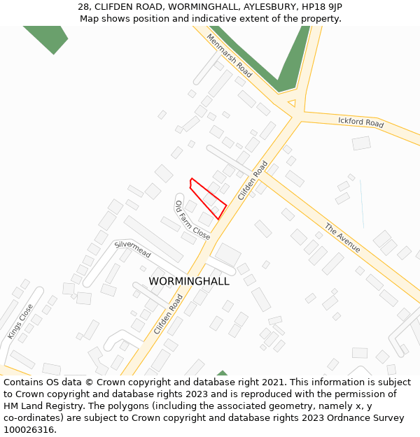 28, CLIFDEN ROAD, WORMINGHALL, AYLESBURY, HP18 9JP: Location map and indicative extent of plot