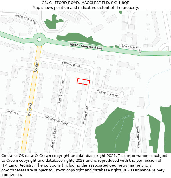 28, CLIFFORD ROAD, MACCLESFIELD, SK11 8QF: Location map and indicative extent of plot