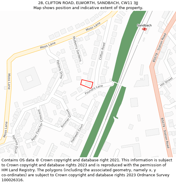 28, CLIFTON ROAD, ELWORTH, SANDBACH, CW11 3JJ: Location map and indicative extent of plot