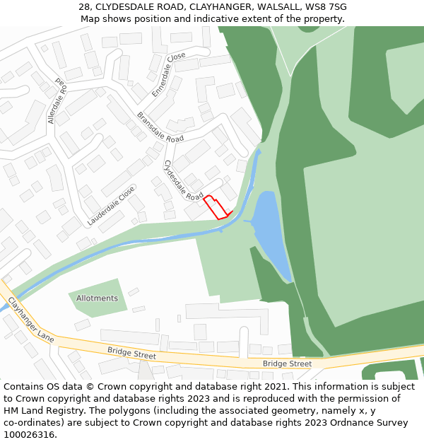 28, CLYDESDALE ROAD, CLAYHANGER, WALSALL, WS8 7SG: Location map and indicative extent of plot