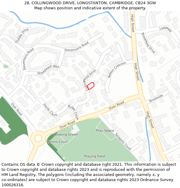28, COLLINGWOOD DRIVE, LONGSTANTON, CAMBRIDGE, CB24 3GW: Location map and indicative extent of plot