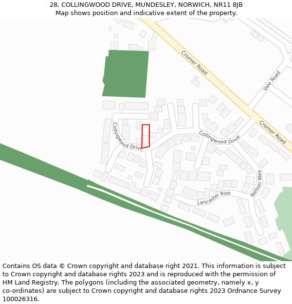 28, COLLINGWOOD DRIVE, MUNDESLEY, NORWICH, NR11 8JB: Location map and indicative extent of plot