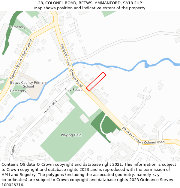 28, COLONEL ROAD, BETWS, AMMANFORD, SA18 2HP: Location map and indicative extent of plot