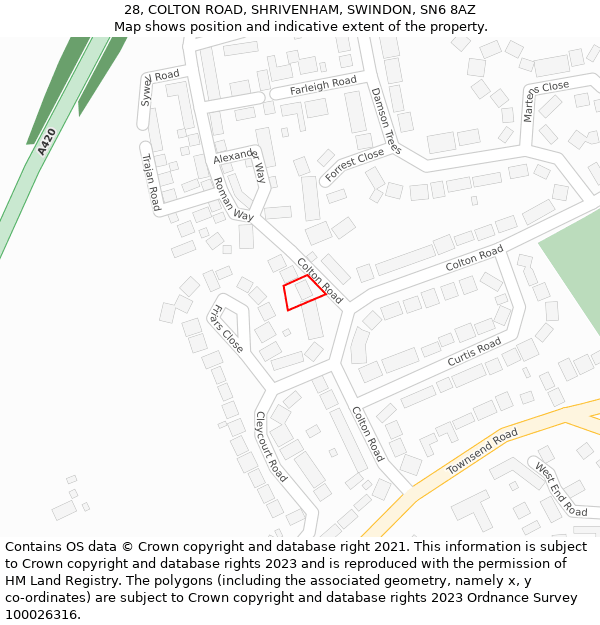 28, COLTON ROAD, SHRIVENHAM, SWINDON, SN6 8AZ: Location map and indicative extent of plot