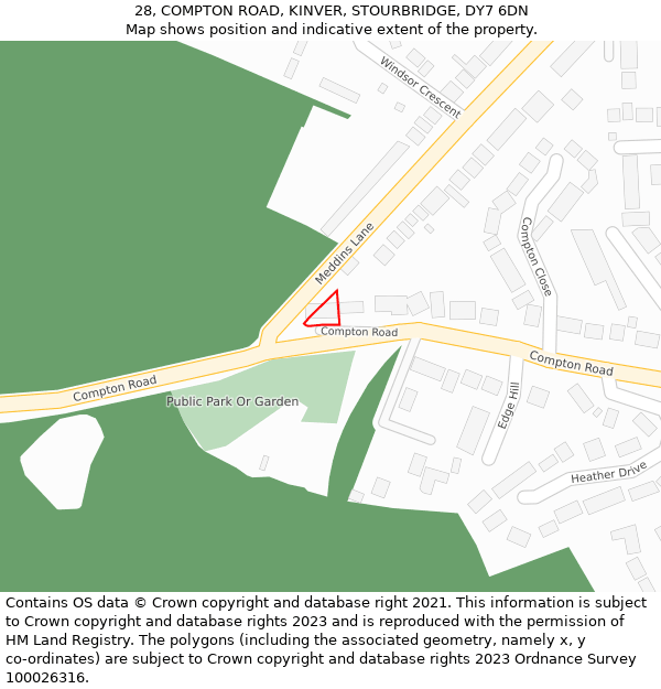 28, COMPTON ROAD, KINVER, STOURBRIDGE, DY7 6DN: Location map and indicative extent of plot