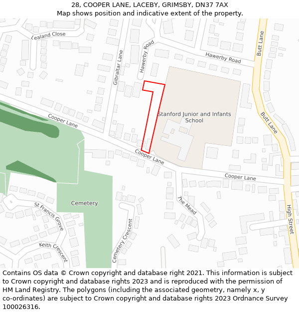 28, COOPER LANE, LACEBY, GRIMSBY, DN37 7AX: Location map and indicative extent of plot