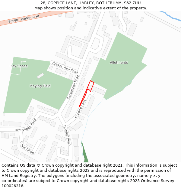 28, COPPICE LANE, HARLEY, ROTHERHAM, S62 7UU: Location map and indicative extent of plot