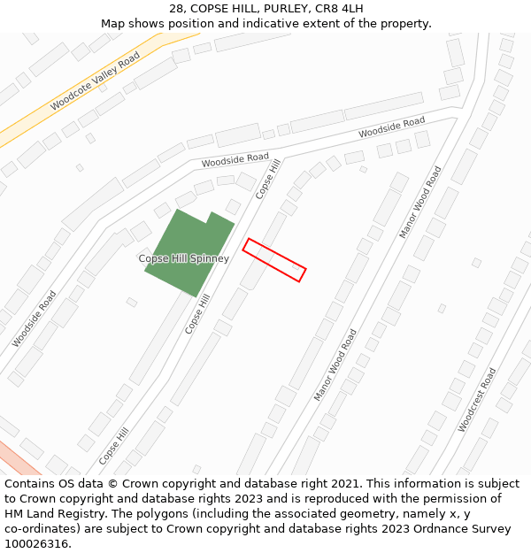 28, COPSE HILL, PURLEY, CR8 4LH: Location map and indicative extent of plot