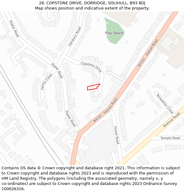 28, COPSTONE DRIVE, DORRIDGE, SOLIHULL, B93 8DJ: Location map and indicative extent of plot