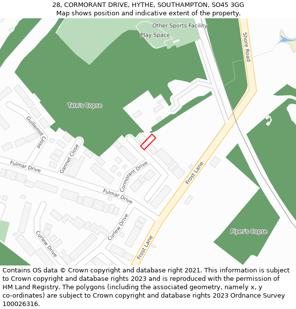 28, CORMORANT DRIVE, HYTHE, SOUTHAMPTON, SO45 3GG: Location map and indicative extent of plot