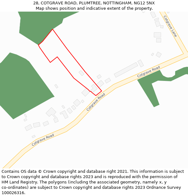 28, COTGRAVE ROAD, PLUMTREE, NOTTINGHAM, NG12 5NX: Location map and indicative extent of plot