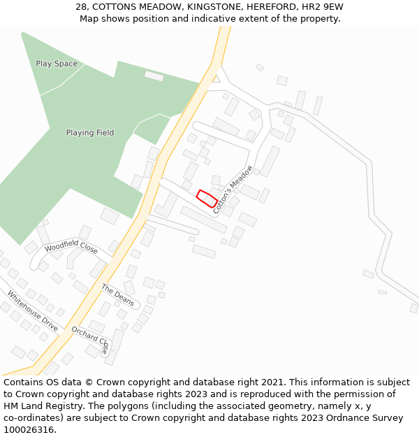 28, COTTONS MEADOW, KINGSTONE, HEREFORD, HR2 9EW: Location map and indicative extent of plot