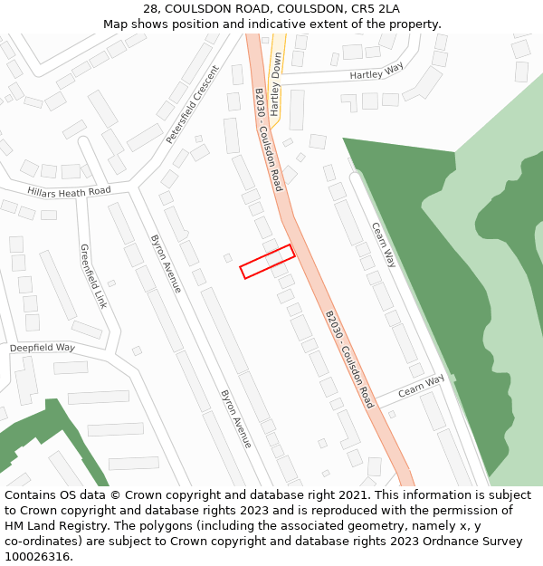 28, COULSDON ROAD, COULSDON, CR5 2LA: Location map and indicative extent of plot