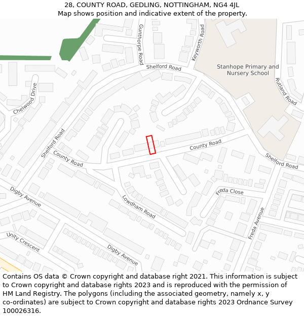 28, COUNTY ROAD, GEDLING, NOTTINGHAM, NG4 4JL: Location map and indicative extent of plot