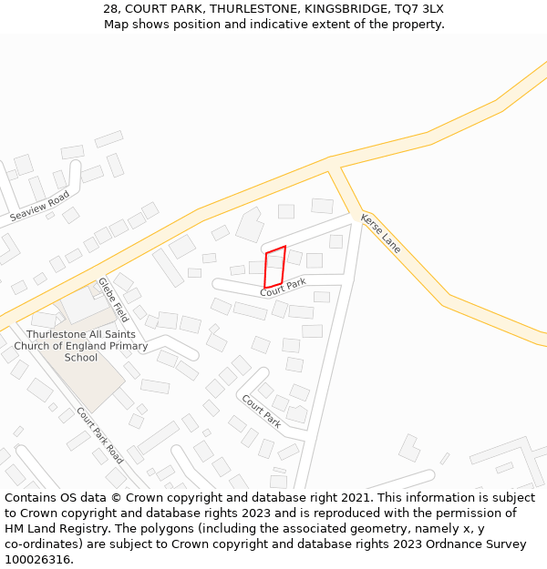 28, COURT PARK, THURLESTONE, KINGSBRIDGE, TQ7 3LX: Location map and indicative extent of plot