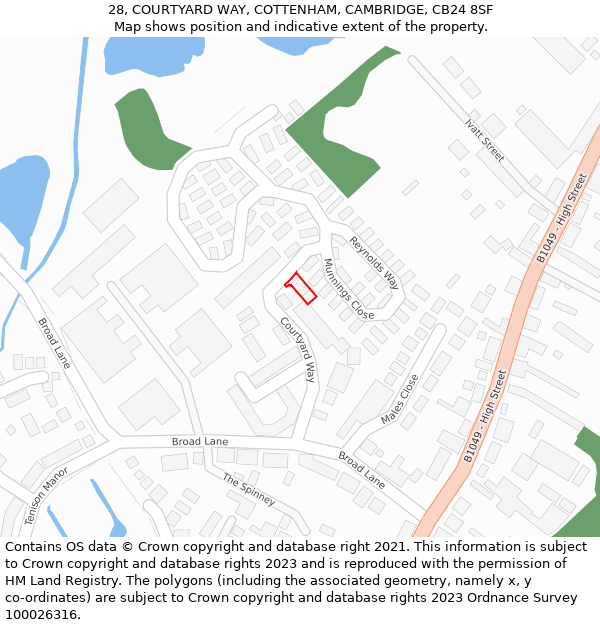 28, COURTYARD WAY, COTTENHAM, CAMBRIDGE, CB24 8SF: Location map and indicative extent of plot