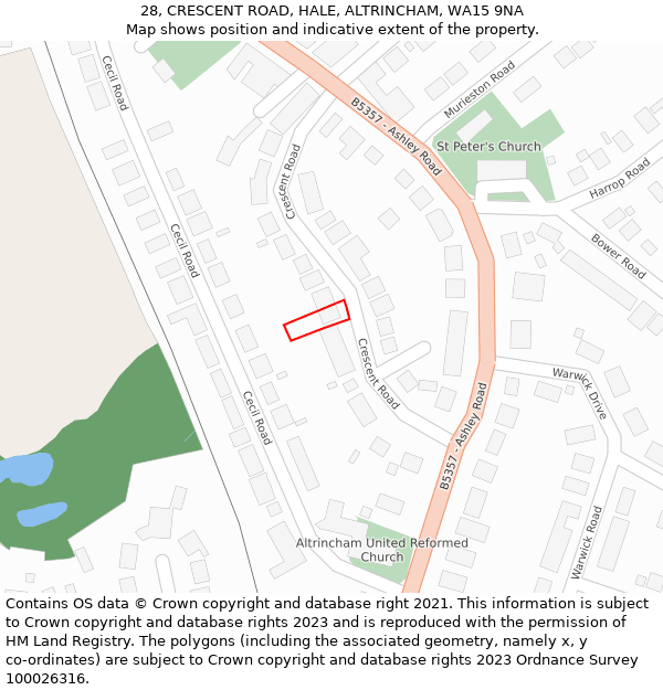 28, CRESCENT ROAD, HALE, ALTRINCHAM, WA15 9NA: Location map and indicative extent of plot