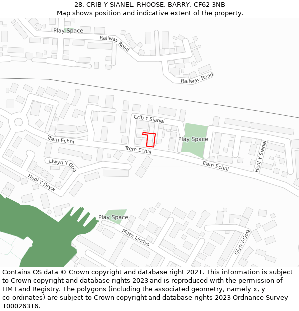 28, CRIB Y SIANEL, RHOOSE, BARRY, CF62 3NB: Location map and indicative extent of plot