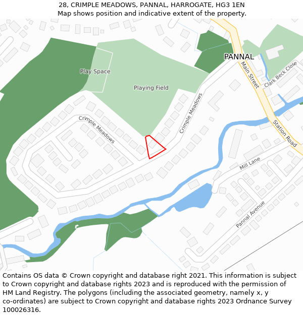 28, CRIMPLE MEADOWS, PANNAL, HARROGATE, HG3 1EN: Location map and indicative extent of plot