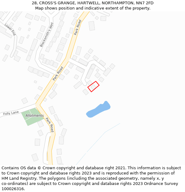 28, CROSS'S GRANGE, HARTWELL, NORTHAMPTON, NN7 2FD: Location map and indicative extent of plot