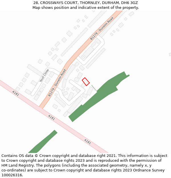 28, CROSSWAYS COURT, THORNLEY, DURHAM, DH6 3GZ: Location map and indicative extent of plot