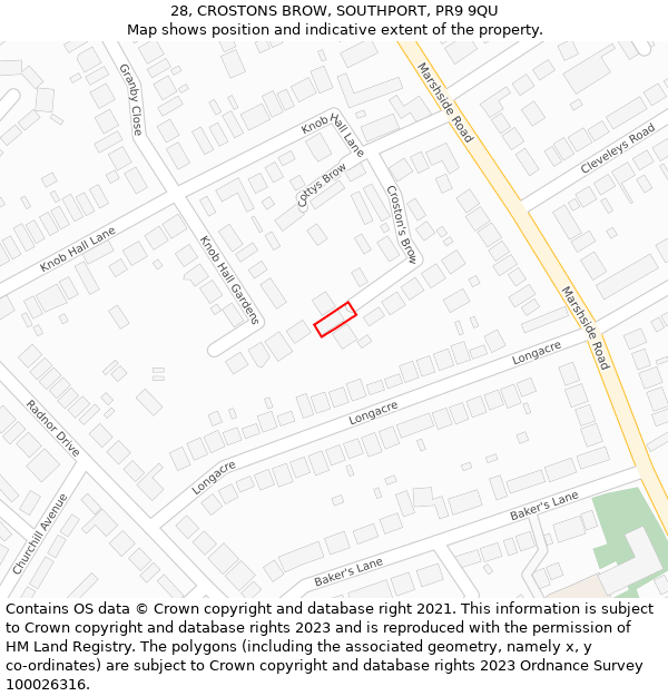 28, CROSTONS BROW, SOUTHPORT, PR9 9QU: Location map and indicative extent of plot