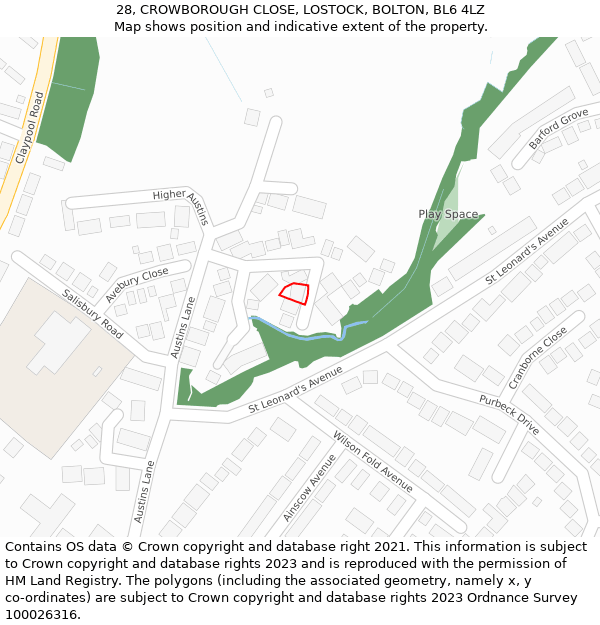 28, CROWBOROUGH CLOSE, LOSTOCK, BOLTON, BL6 4LZ: Location map and indicative extent of plot