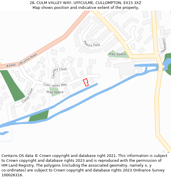 28, CULM VALLEY WAY, UFFCULME, CULLOMPTON, EX15 3XZ: Location map and indicative extent of plot